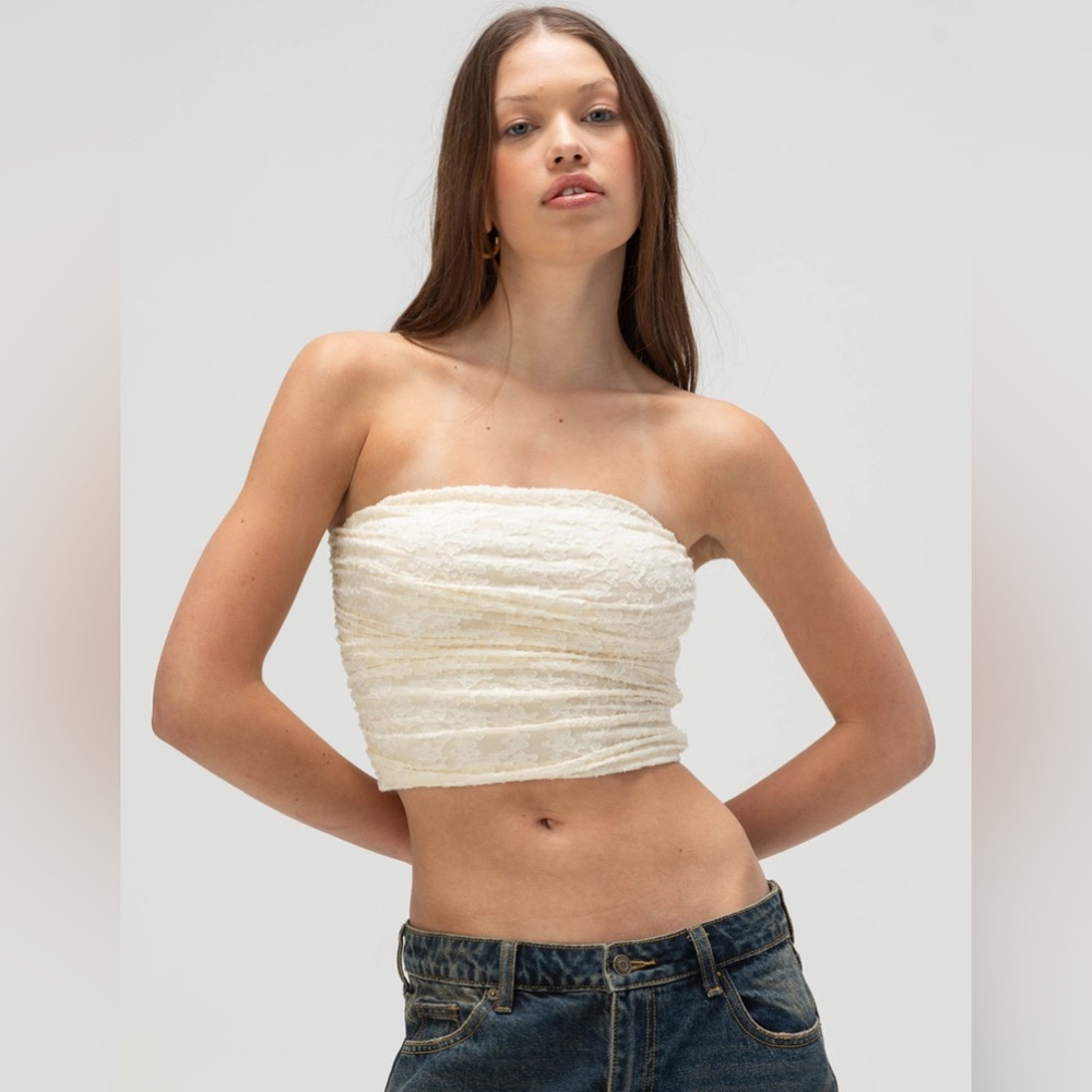 NWT FULL TILT Texture Cinch Womens Tube Top in Cream Size Medium